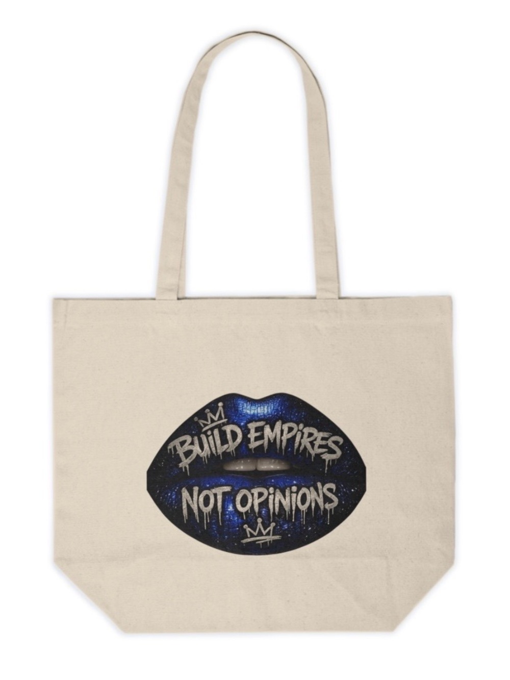 Build Empires Not Opinions Blue Lip Graphic Canvas Tote Bag | Streetwear Bag